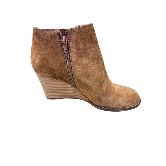 Lucky Brand Yimme Booties Tan Suede Wedge Ankle Booties Western Boho City Shoes - Picture 10 of 11